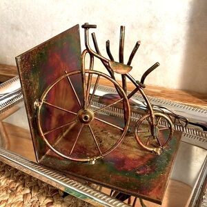Vintage Bicycle Bookend in Rustic Copper Bronze, made in Hong Kong